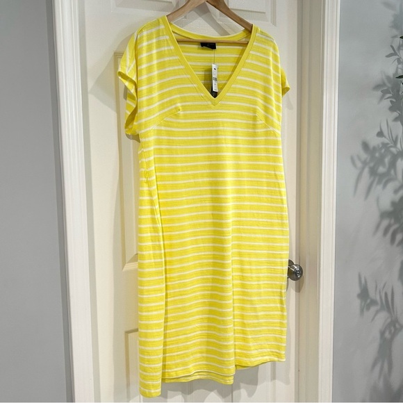 Lane Bryant Yellow Striped T Shirt Dress 14/16 NWT Cotton Short Sleeve V-Neck - Picture 8 of 16